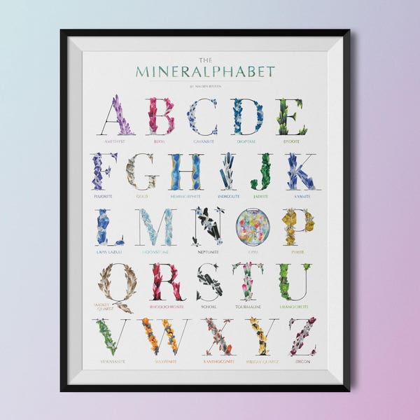 Le Mineralphabet - affiche les lettres cristal et minéraux