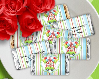 Circus - Birthday Party Instant Download - EDITABLE PDF, DIY Hershey Mini Wrappers, Printable Labels