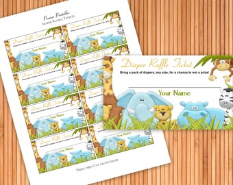 Jungle - Baby Shower Printable Diaper Raffle Tickets - Instant Download (Design 1)