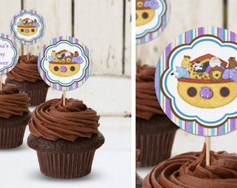 Noah's Ark - Baby Shower or Birthday Party Instant Download - EDITABLE PDF, DIY Cupcake Toppers, Favor Tags, Party Stickers Printable Labels