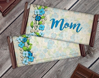 Blue Floral Mom Printable Hershey Candy Bar Wrappers - Instant Download
