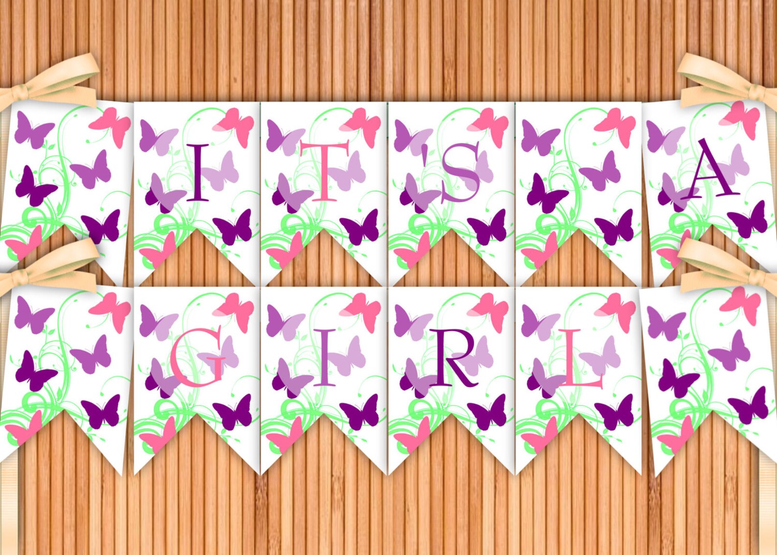 Butterfly It's A Girl Printable Banner Instant | Etsy