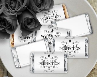 Aged to Perfection White - Birthday Party Printable Hershey Mini Wrappers - Instant Download