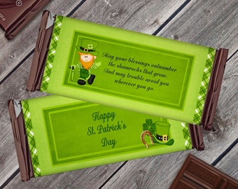 St. Pat Happy St Patrick's Day Printable Hershey Candy Bar Wrappers - Instant Download - Leprechaun - Irish