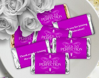 Aged to Perfection Magenta - Birthday Party Instant Download - EDITABLE PDF, DIY Hershey Mini Wrappers, Printable Labels
