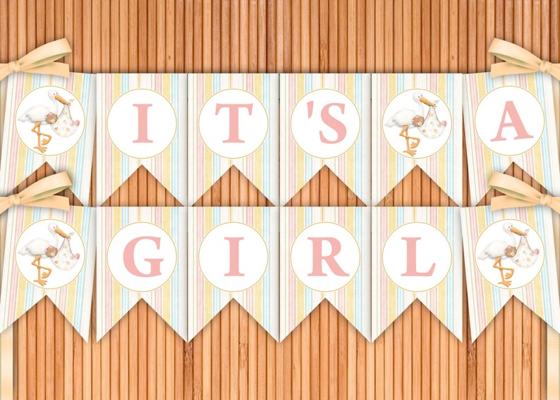 Stork African American Girl It's A Girl Printable Banner - Etsy