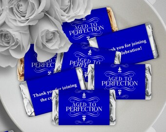 Aged to Perfection Blue - Birthday Party Instant Download - EDITABLE PDF, DIY Hershey Mini Wrappers, Printable Labels