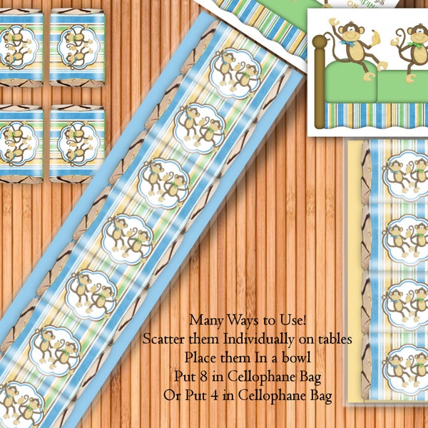 Two Little Monkeys - Baby Shower Printable Hershey Nugget Wrappers Kit - Instant Download