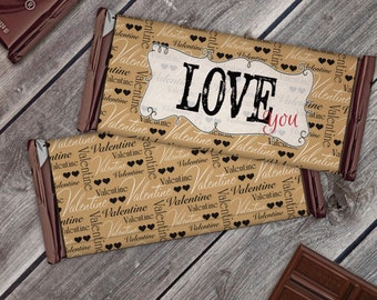 Simply Said Love You Valentine Printable Hershey Candy Bar Wrappers - Instant Download - Hearts