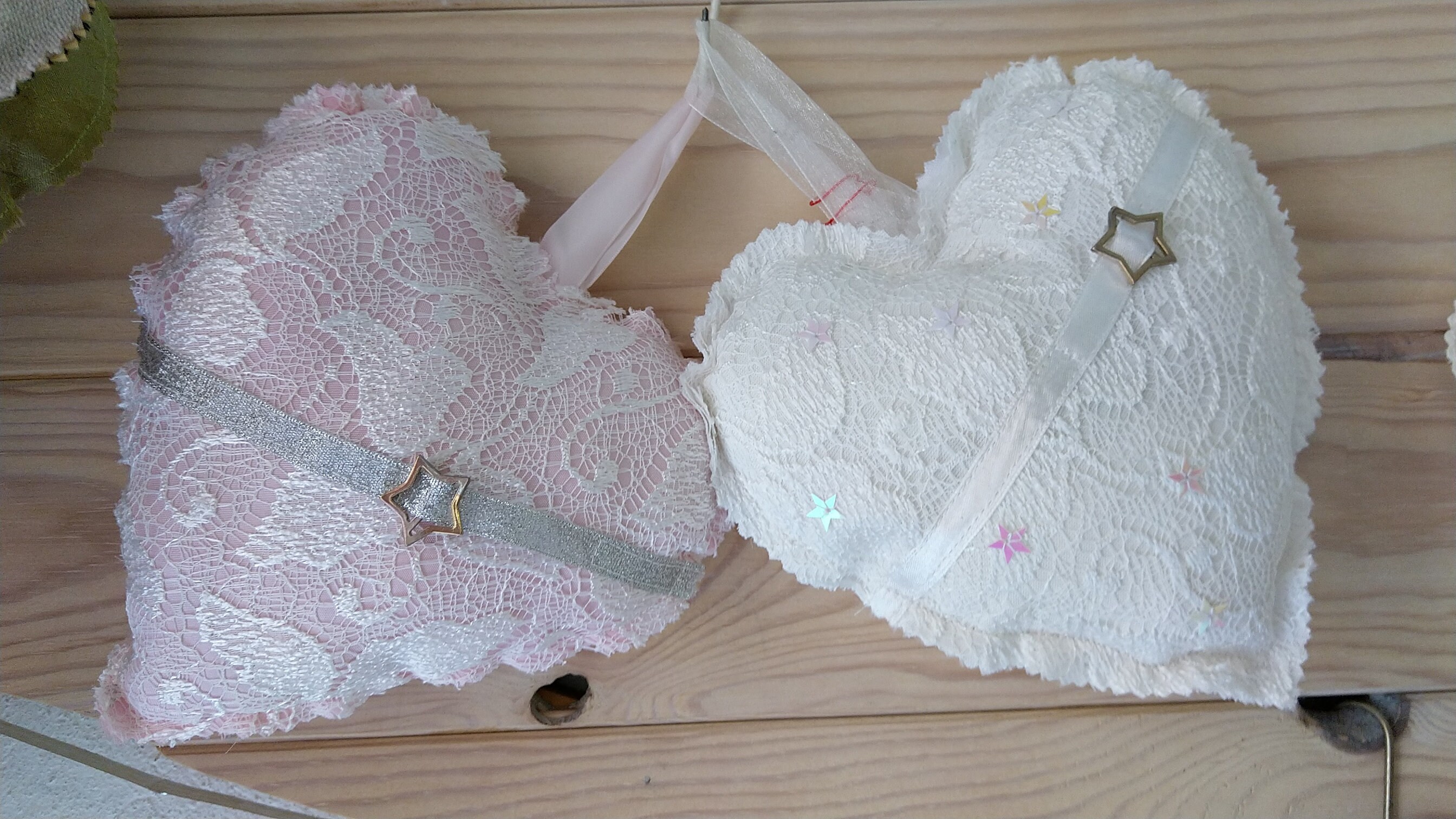 Coeur en Tissu et Dentelle Blanc