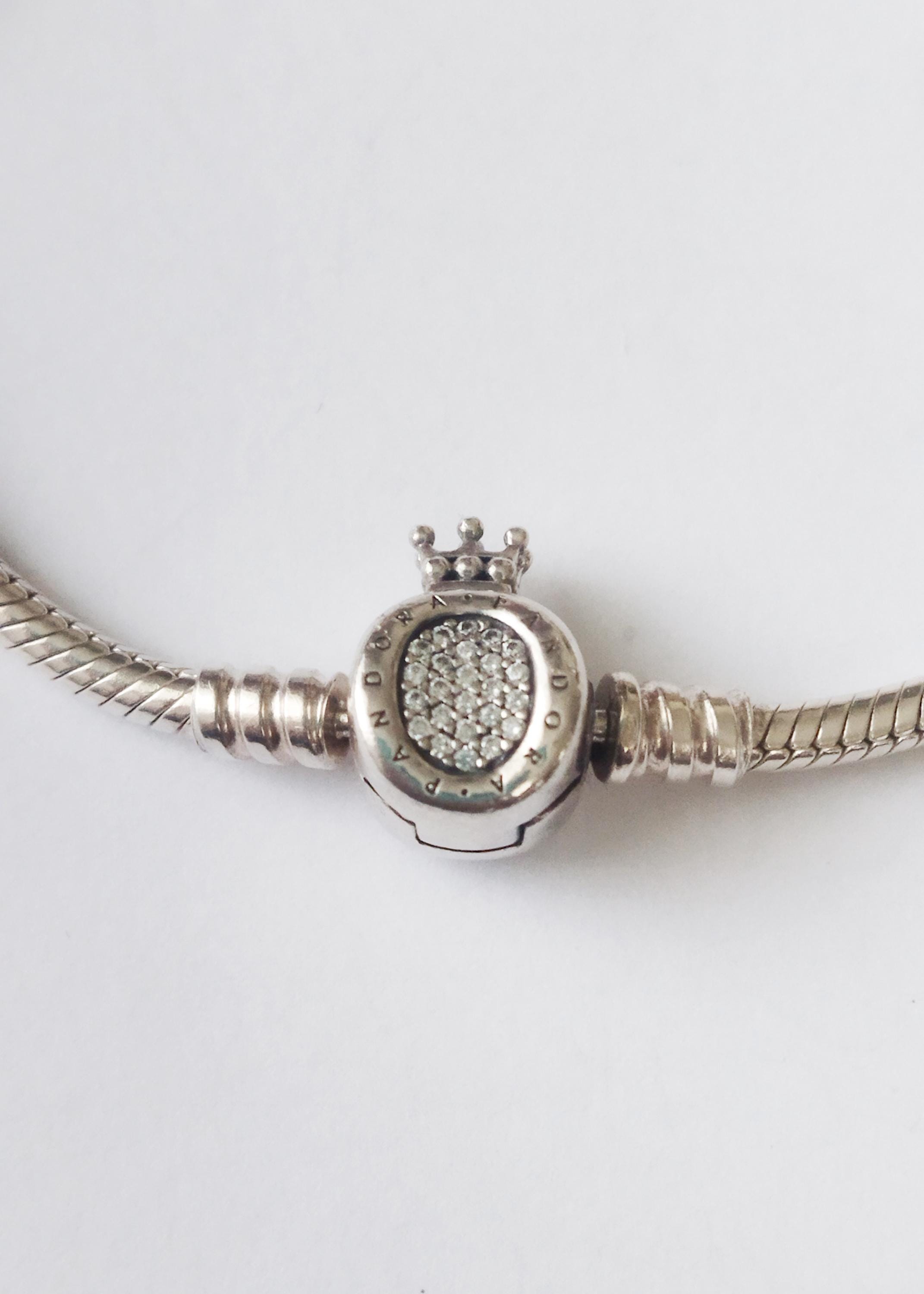 Pandora Moments Silver Bracelet: Crown Clasp, Cubic Zirconia, 19cm