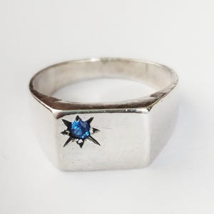 Vintage Sterling Silver 925 Sapphire Star Ring, Modern Danish Scandinavian jewelry, size 67/12
