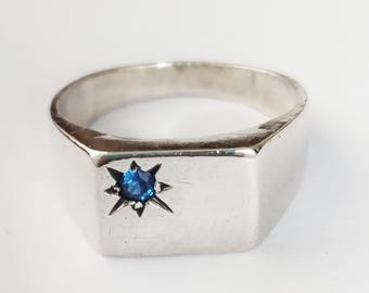 Vintage Sterling Silver Sapphire Star Ring, Scandinavian Design, Size 67/12
