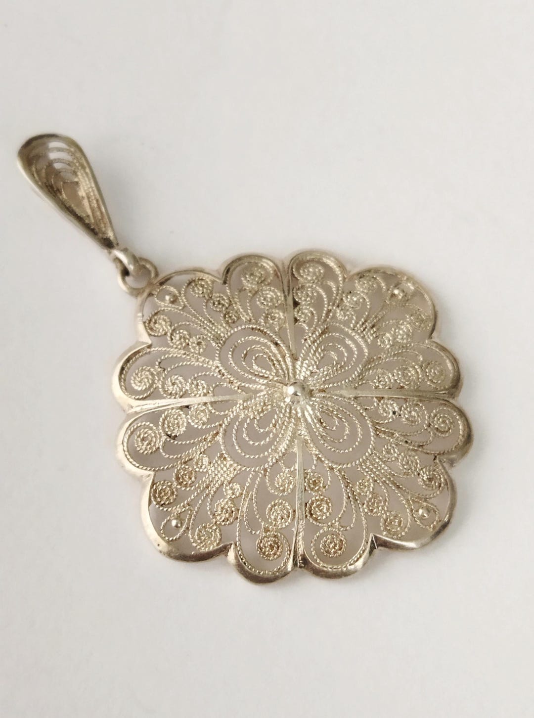 Vintage Collectible Sterling Silver Handmade Filigree Flower Pendant - Etsy