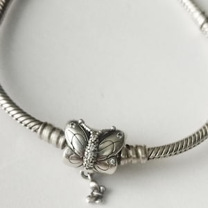 Authentic Pandora Sterling Silver Bracelet with Decorative Butterfly Clasp and Clear Zirconia - 597929CZ; 18,5cm