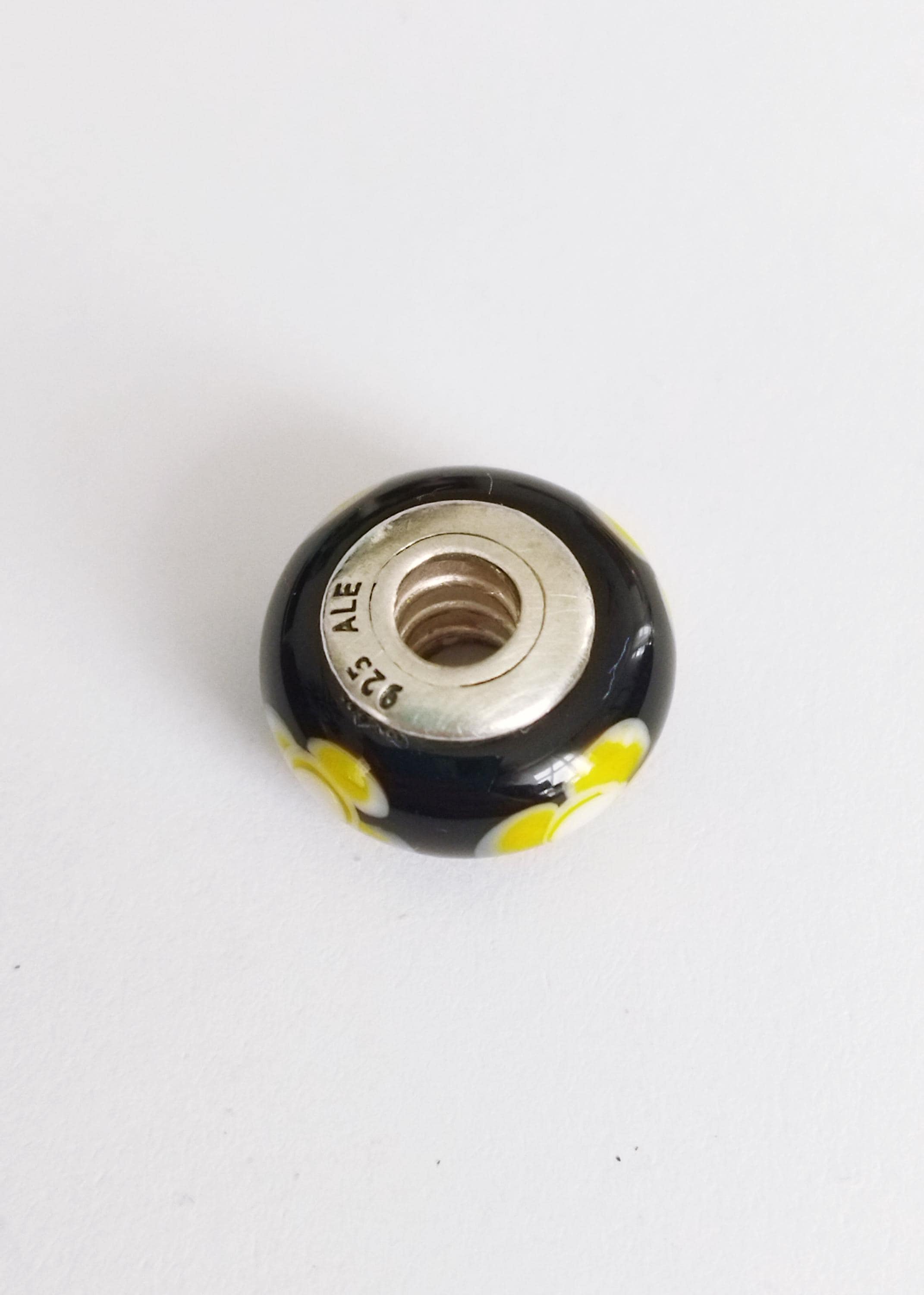 Authentic Pandora Silver Murano Black With Yellow Flowers