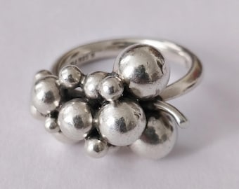 Vintage Georg Jensen Moonlight Grapes Sterling Silver Ring, Size 18,5mm
