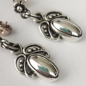GEORG JENSEN Sterling Silver Earrings 2005 with Silverball , Vintage, With Box