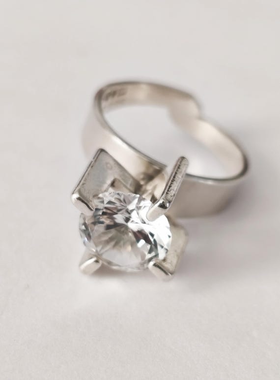 Alton Sweden Vintage 1970s Sterling Silver and Rock Crystal Ring