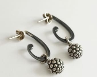 Vintage Søren Peter Jensen Danish 925 Sterling Silver Mimosa Ball Drop Earrings
