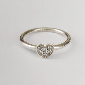 Vintage Søren Peter Jensen Danish 925 Sterling Silver Stackable Ring with Cubic Zirconia Heart Size: 55 / US 7