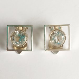 Vintage 1950s Niels Erik From Sterling Silver Clip on Earrings with Rock Crystals, Mid Century scandinavian jewelry