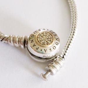 Authentic Pandora Sterling Silver Signature Bracelet with 14K Gold Clasp