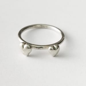 Vintage Søren Peter Jensen Danish 925 Sterling Silver Stacking Ring With Two Hearts. Size: 55 / US 7