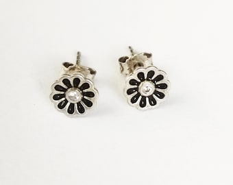 Vintage Søren Peter Jensen Sterling Silver Black Enamel and Cubic Zirconia stud Earrings
