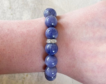Tanzanite Bracelet - 13mm Swarovski Stretch Handcrafted - December Birthstone