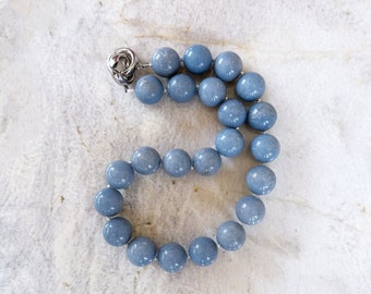 Natural Blue Mexican Angelite 18mm Round Beaded Necklace with Interlocking Ring Clasp