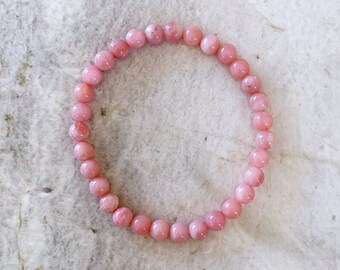 Peruvian Pink Opal Bracelet - 6.5mm Stretch Handcrafted October Birthstone