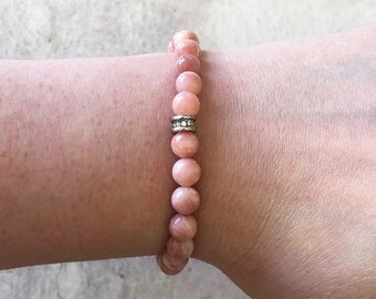 Peruvian Pink Opal Bracelet - 8mm Swarovski Stretch Handcrafted - October Birthstone