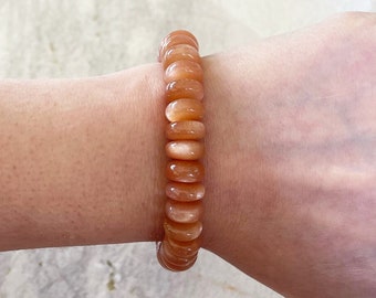 Peach Moonstone 12mm Rondelle Stretch Stacking Bracelet - Top Quality June Birthstone