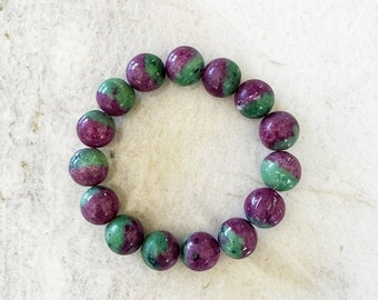 Ruby Zoisite 13mm Round Beaded Stretch Stacking Bracelet