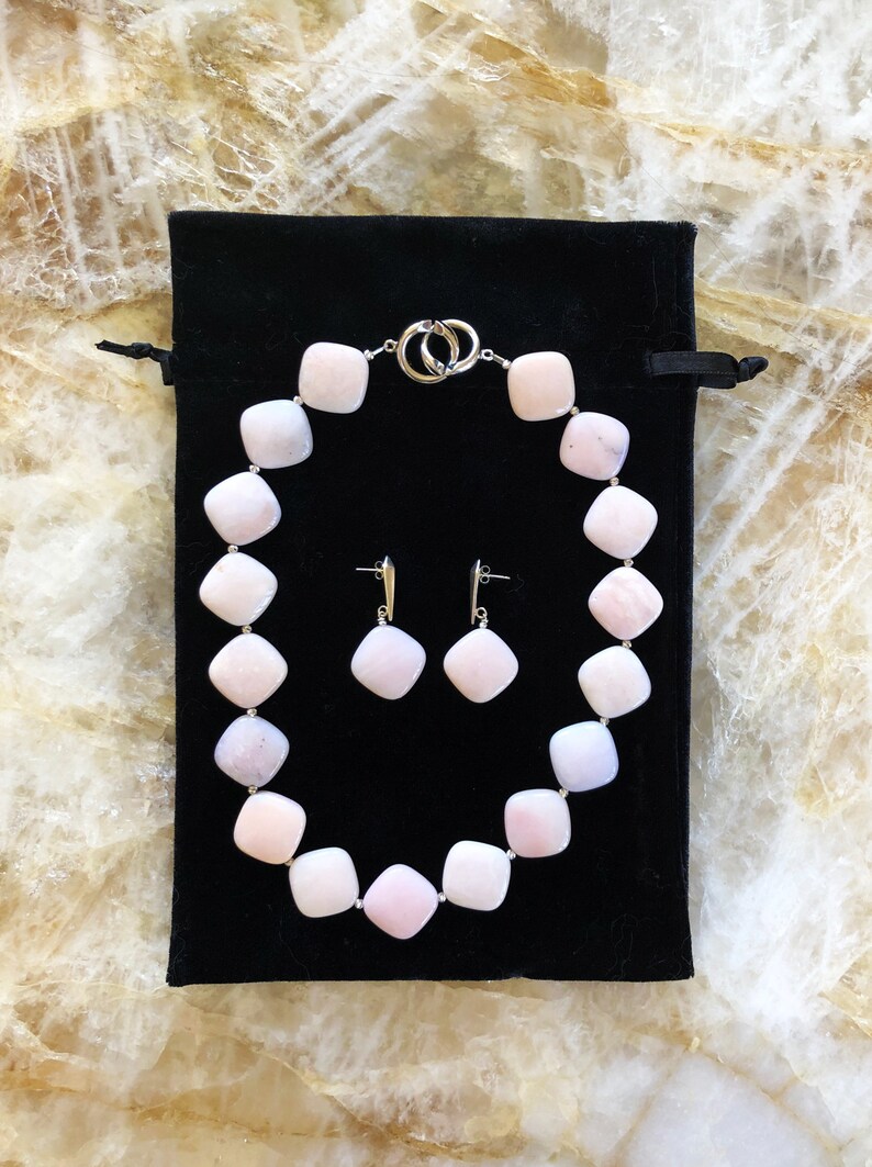 Natural Pastel Peruvian Pink Opal 23mm Diamond Cut Beaded Necklace and Earrings Jewelry Set