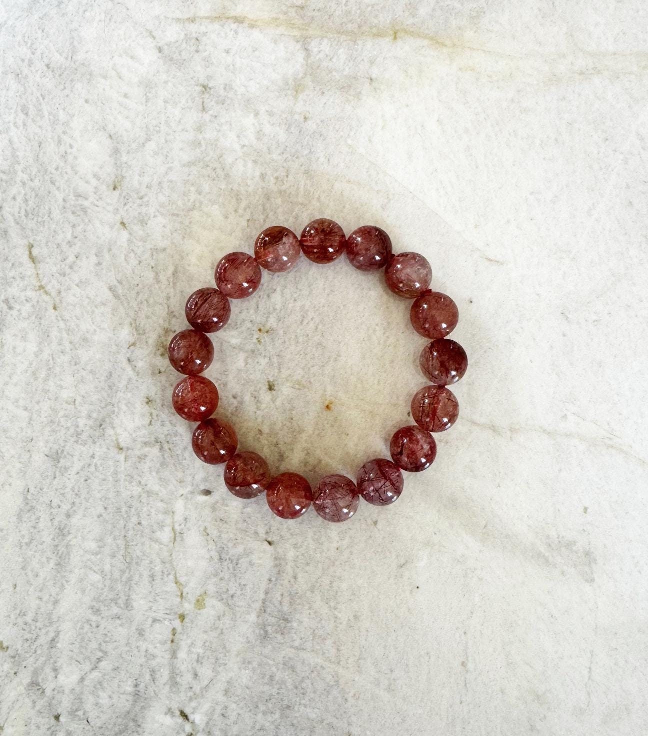 レッドルチルクォーツブレスレット - 11 mm ストレッチハンドクラフト