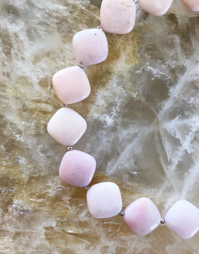 Natural Pastel Peruvian Pink Opal 23mm Diamond Cut Beaded Necklace and Earrings Jewelry Set