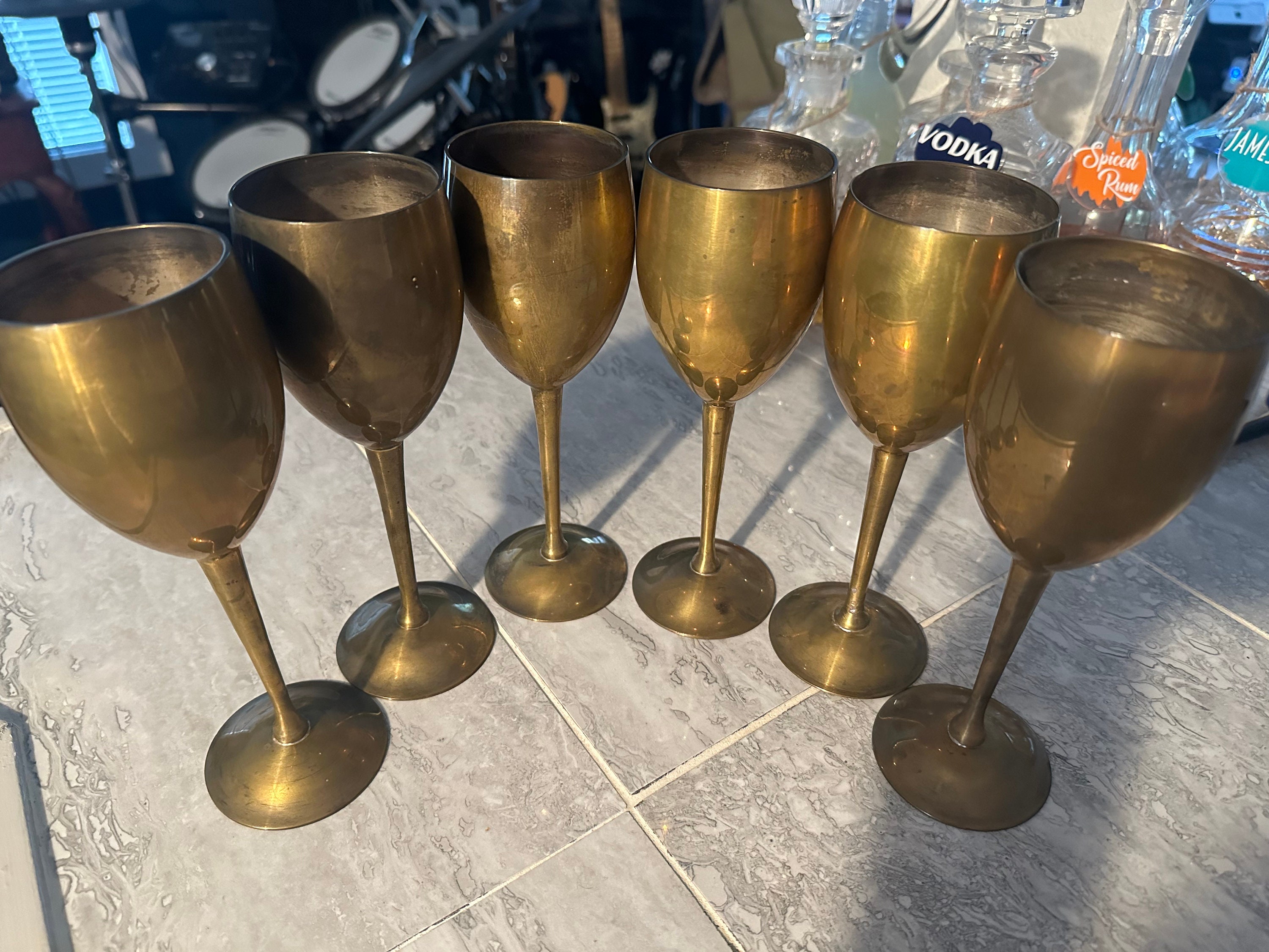 Vintage Brass Wine Goblets Made in India 