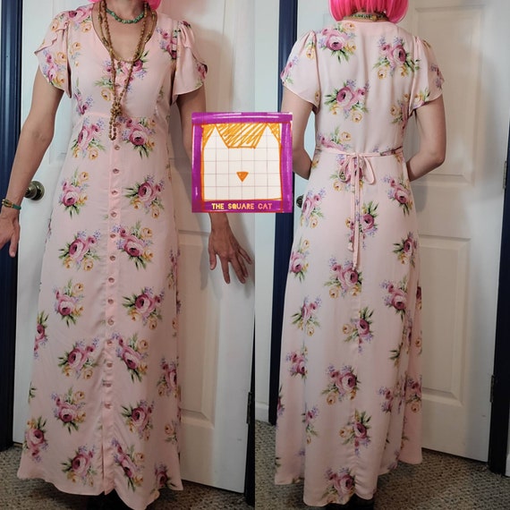 Rose Bouquets Button Down Vintage Maxi Dress BETS… - image 3