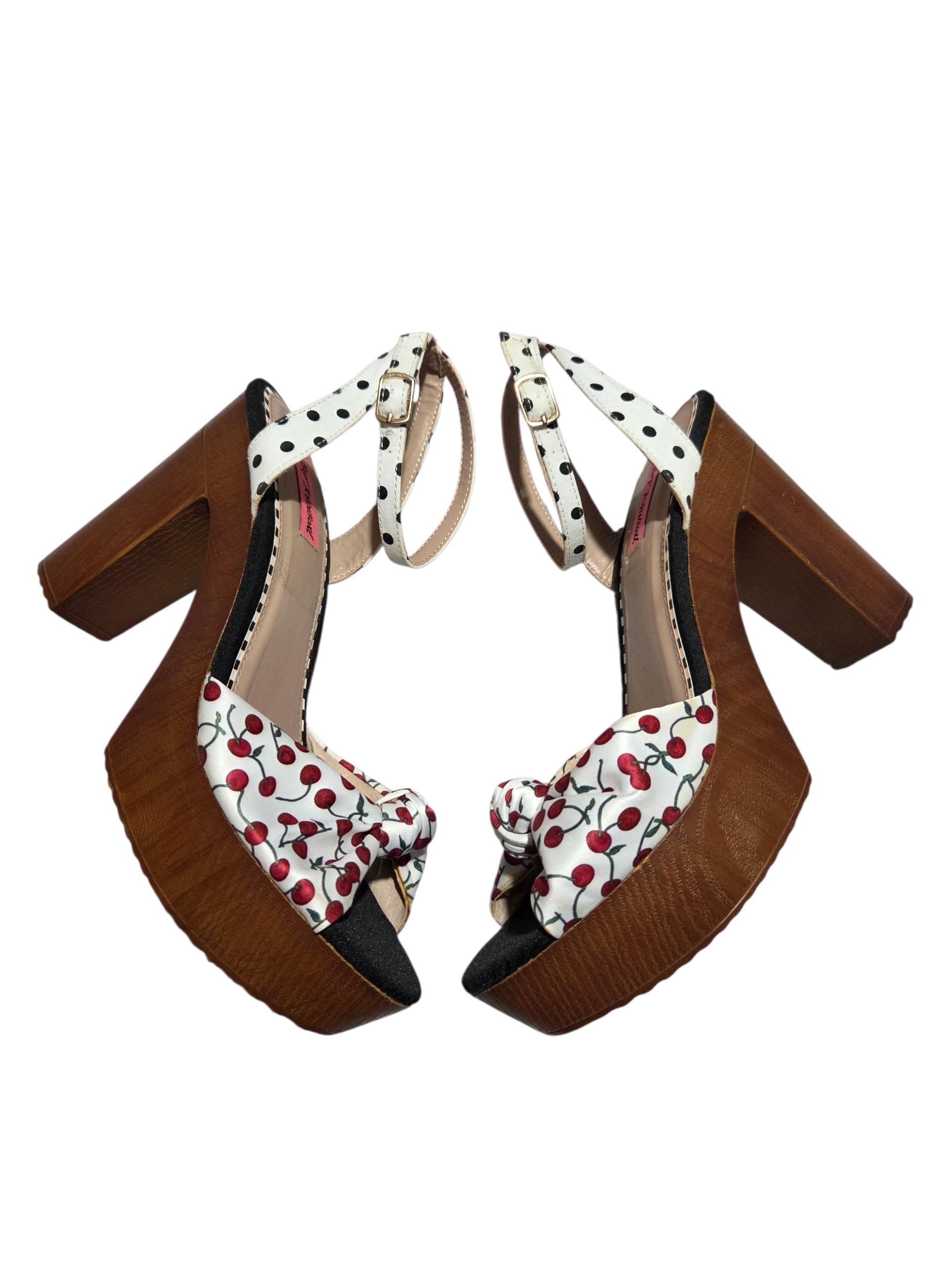 Betsey Johnson High Heels Platform Sandals Cherry Red Print With