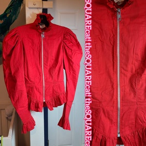 1980s Betsey Johnson Leg O Mutton Sleeves zip up punk label peplum rocker jacket rare red size small image 6