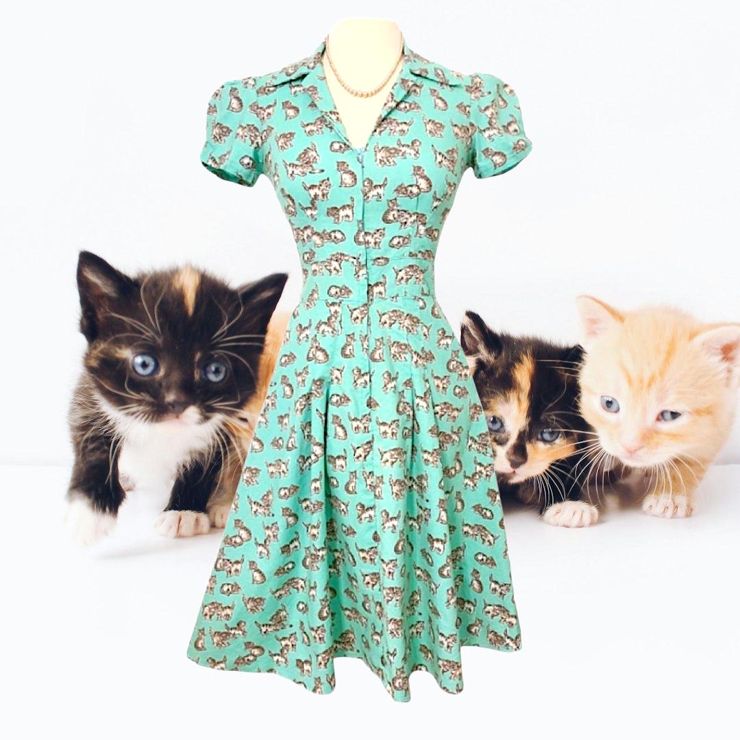 Bernie Dexter KITTENS Kitty Cat Print Vintage Pin-up Retro 2 POCKETS Fit  and Flare Vneck Derby Style Midi Dress Kawaii Cute Meow Kitsch - Etsy