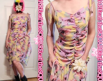 Betsey Johnson New York y2k fairycore floral princess ruching 90s Sundress vintage retro pinup boho wildflowers