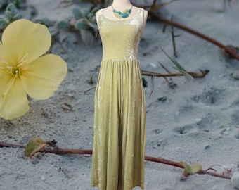 Betsey Johnson vintage 90s pastel green velvet jumpsuit with pockets wide legs stretchy boho retro y2k summer spring fall size Medium