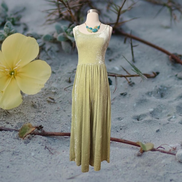Betsey Johnson vintage 90s pastel green velvet jumpsuit with pockets wide legs stretchy boho retro y2k summer spring fall size Medium