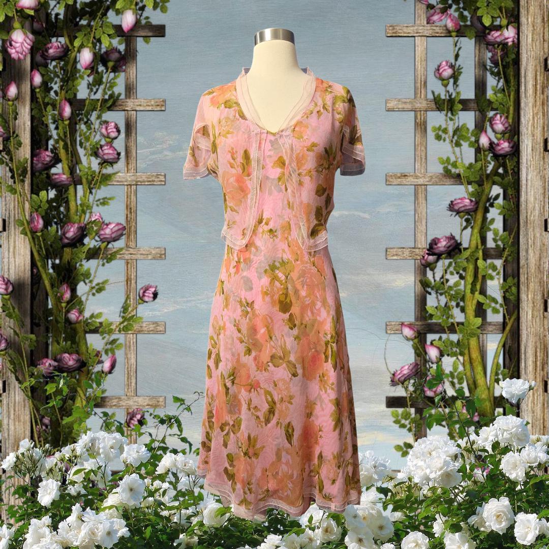 betsey johnson evening afternoon cloud dress Women's Apricot Haze Dress in Blurry Floral | Size Large main image 1