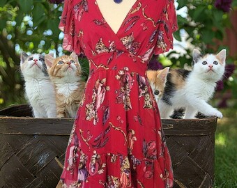 green emerald velvet dress Betsey Johnson 1999 iconic roses print dress  InLouve