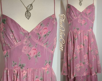 Betsey Johnson New York y2k 90s pink roses sheer silk princess floral sundress