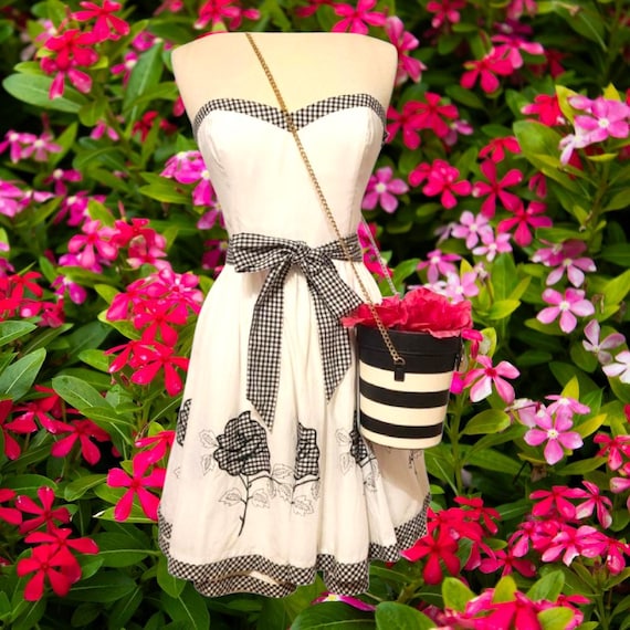 betsey johnson dress black and white Plus Size - Betsey Johnson Black & White Polka Dot Poplin Fit & Flare Dress